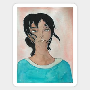 Girl black hair watercolour portrait Sticker